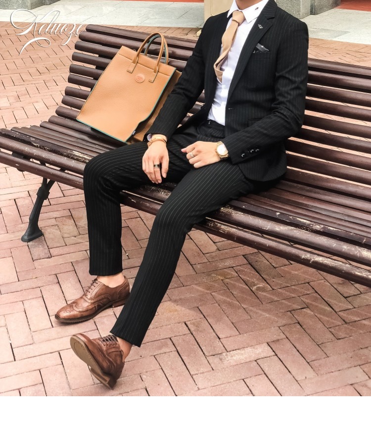 2018 mới phù hợp với sọc phù hợp với nam phiên bản Hàn Quốc của một khóa Slim cao cấp nhỏ phù hợp với Anh hai mảnh quần âu