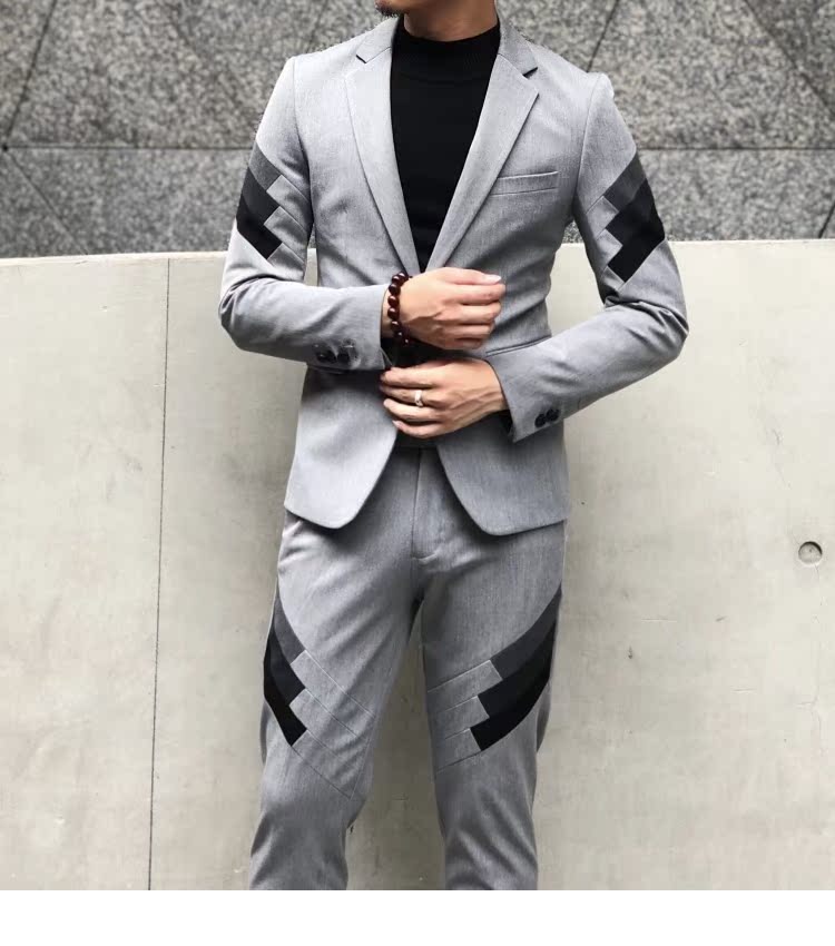 Catwalk 2018 thời trang lớn thời trang khâu thiết kế phù hợp với quần áo nam gió Anh phiên bản Hàn Quốc của bộ đồ quần nam