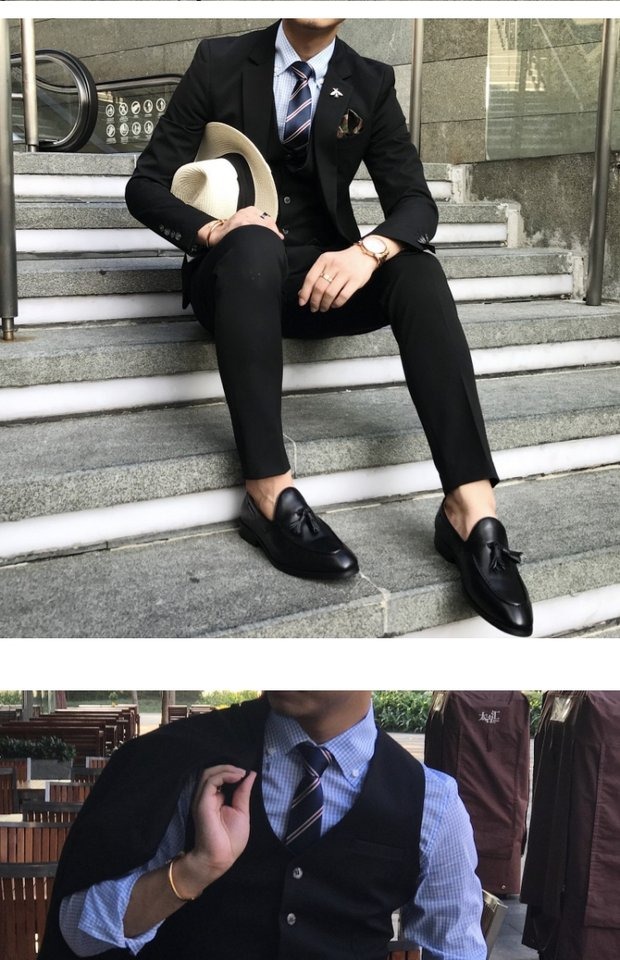 Mùa thu đông 2018 mẫu retro một nút thời trang giản dị phù hợp với áo ba lỗ nam rắn màu mỏng phù hợp với nhỏ quần dài nam