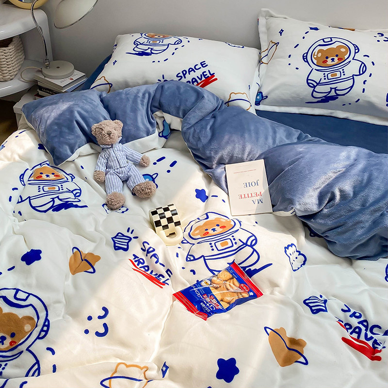 Milk Suede Quilt Cover Winter Coral Suede Single Piece By Hood 150x200 Flannel Children's Bed 200x230 Single-Taobao