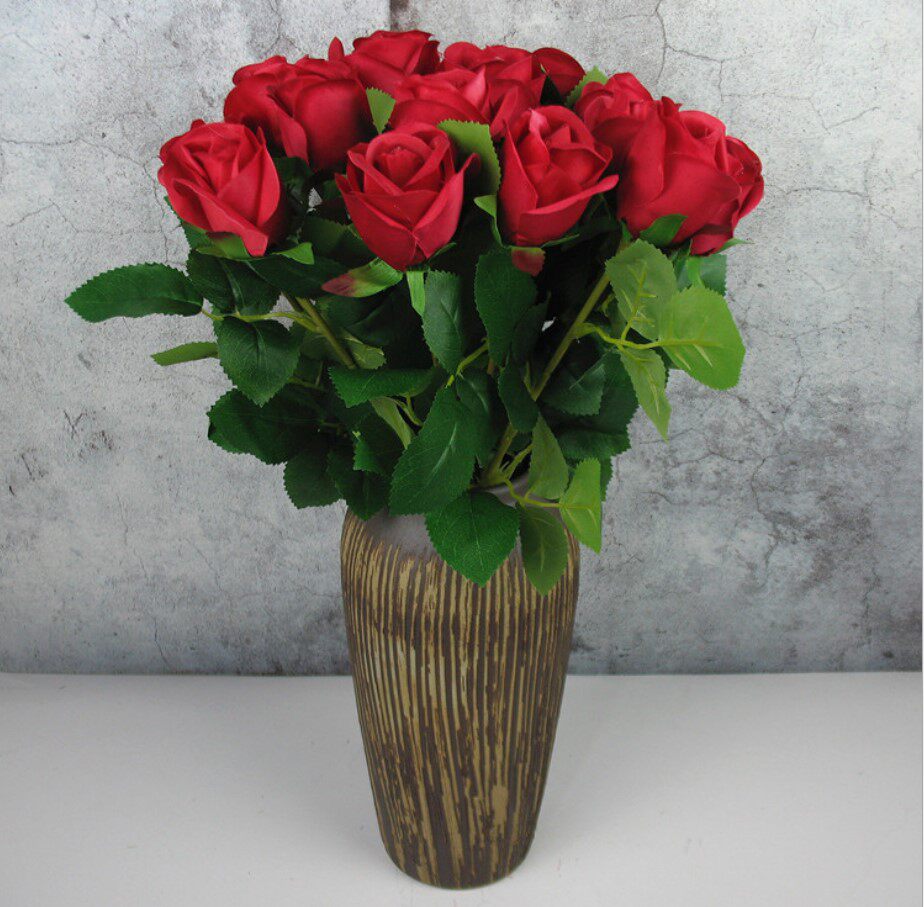 Simulation Rose Flowers Single artificial fake florist Florist Flowers Home Decoration Lover Gift Wedding Wedding Pint Red Rose