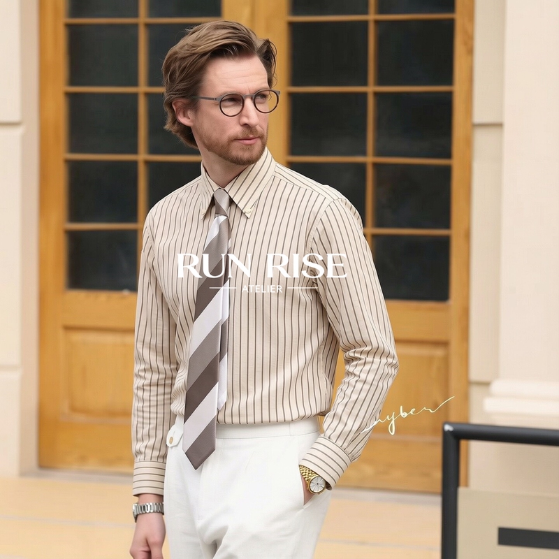 Run Rise Italian-Style High-End Luxury Gentleman's Slim-Fit British Formal Windsor Collar Long-Sleeve Shirt with a Vintage High-End Feel