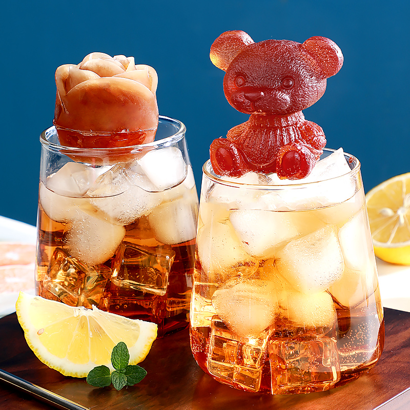 Small Bear Ice Cubes Mold Home Ice-making Silicone Ice Gel Ice Box Coffee Ice Mold Rose Mesh Red Frozen Molds