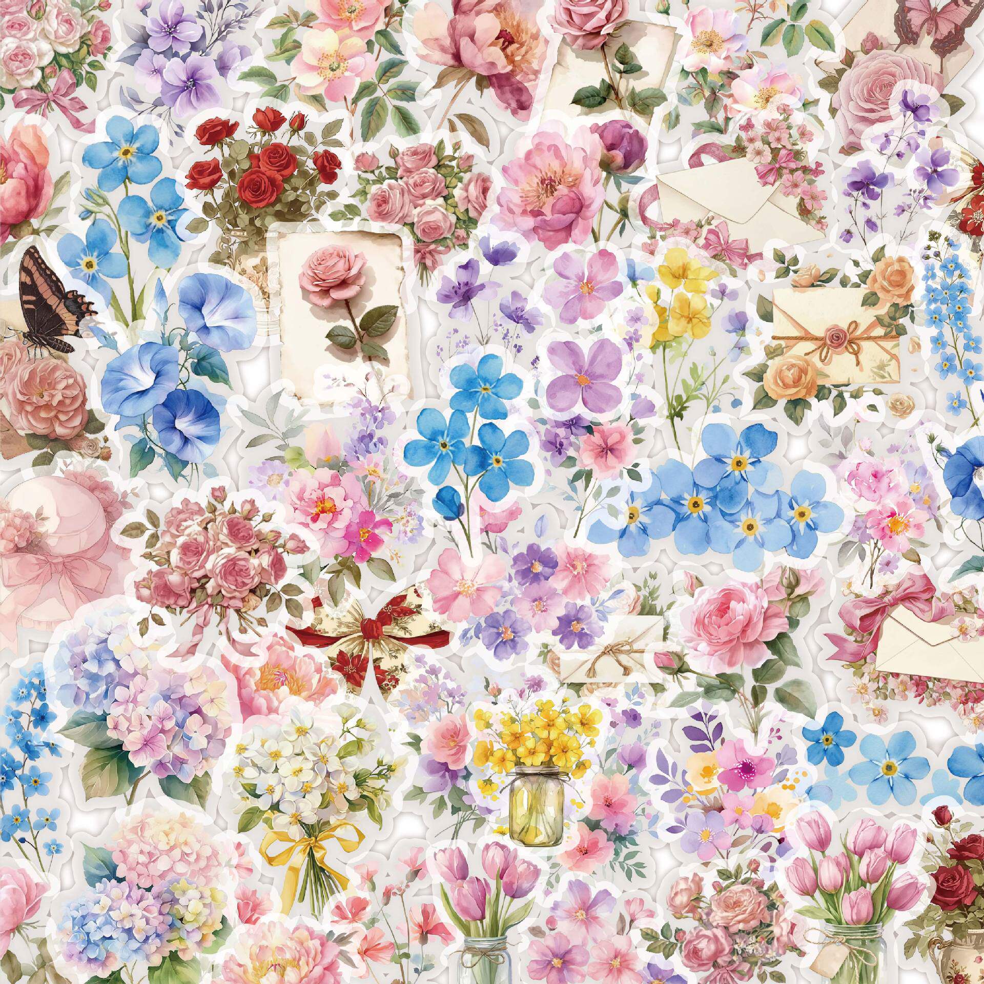 Transparent flower stickers for fresh and romantic handbook decoration