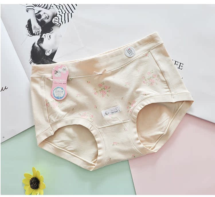 Tỷ tỷ bông hữu cơ Bông sạch 60 bông siêu mịn Phụ nữ đơn giản nơ ngắn giữa quần lót nhỏ quần lót nữ sinh