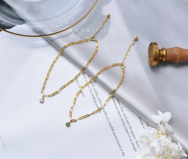 CECILIA thiết kế 14K vàng flash kim cương zircon ngọc lục bảo khí lạnh đẹp vòng tay gió vòng chân không phai - Vòng đeo tay Clasp vong deo tay