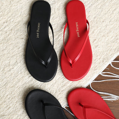 InkingPot's Sister Peng's summer minimalist flip-flops: Soft and comfortable flat slippers worn over casual leather flip-flops