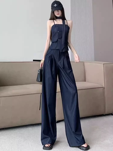 Модный джинсовый комплект, бюстгальтер-топ, приталенный топ с чашечками, штаны