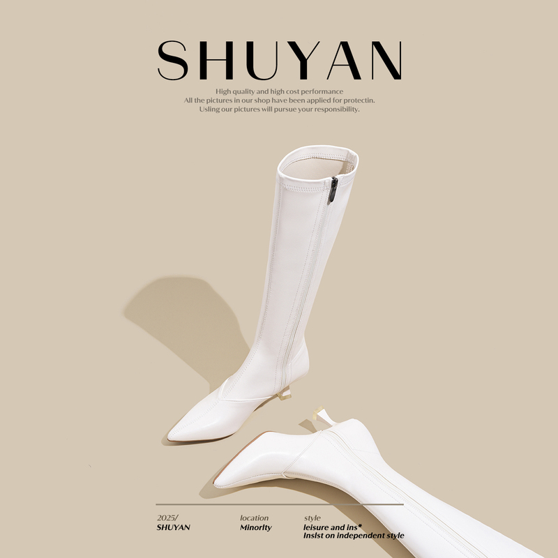 Fashionable White Pointed-Toe Stiletto Slim Boots for Women 2026 New Niche Style Elegant Simple High-Heeled Comfortable Long Boots