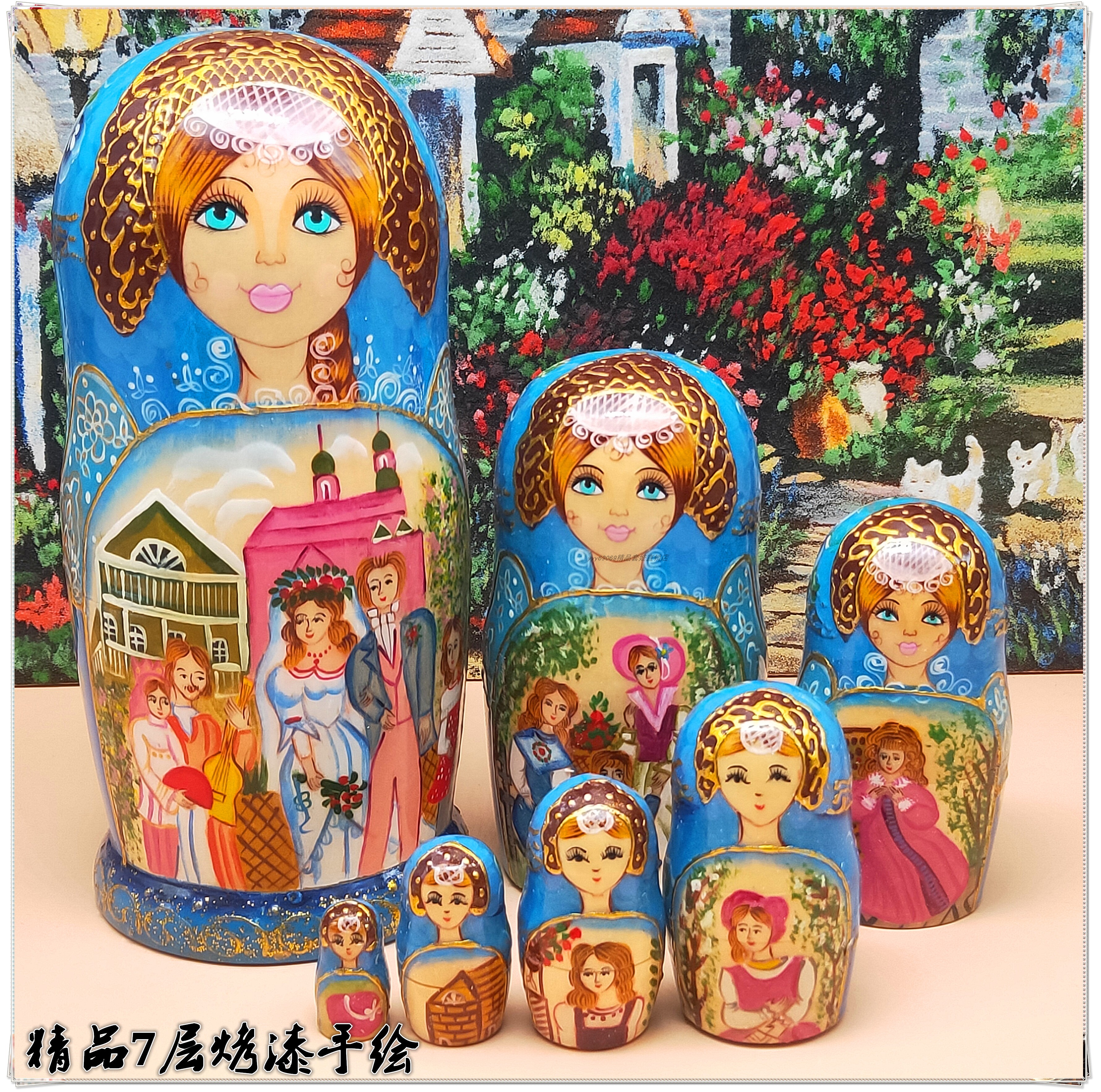 New Pint Hand Painted Russian Jacket Air-dried Linden Wood Boutique Baking Varnish 7 Floors Creative Pendulum Gift 1215