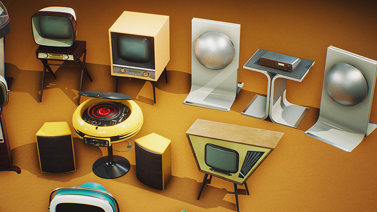 UE4 tài nguyên vật liệu trò chơi retro thiết bị gia dụng TV thiết lập bản đồ mô hình Midcentury - TV thay màn hình tivi sony