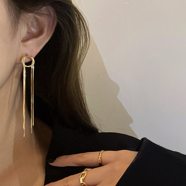Gold tassel earrings 2022 new trendy Korean temperament net red explosion earrings high-end atmospheric earrings women