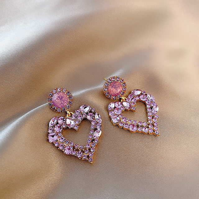 High-quality purple crystal earrings 2022 new trendy earrings Korean temperament net red retro Hong Kong style earrings female