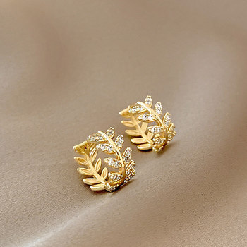 Leaf zircon earrings 2022 new trendy temperament fashion all-match earrings personality niche design earrings women