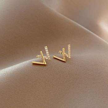 w letter zircon earrings 2022 new trendy Korean temperament net celebrity personality design earrings earrings women