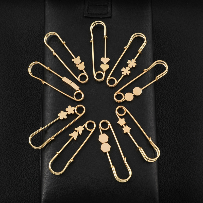 Minima small number collection waist pins suit jacket anti-walking light buckle fixed clothes brooch button couple four leaves of grass accessories