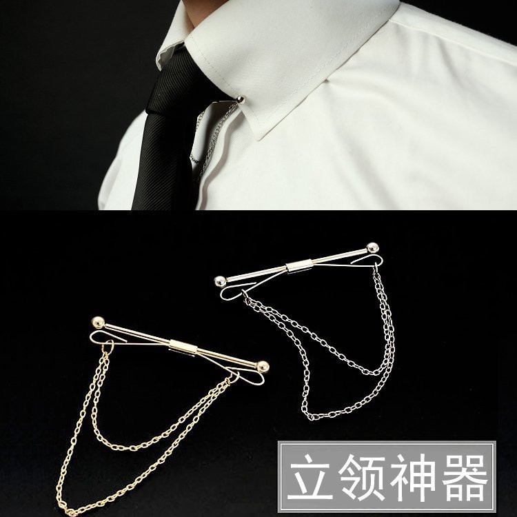 Unhurt collar clips Japan-ROK fashion Six-Mans Stars Brooch Female Tide Male Chain Flow Sushirt Shirt Tie Pin Female Accessories