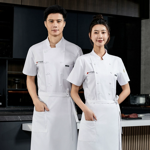 Униформа шеф-повара с рукавами три четверти, мужская одежда из чистого хлопка для общественного питания, ресторана, столовой, выпечки, горячего горшка, отеля, с короткими рукавами, кухонная рабочая униформа