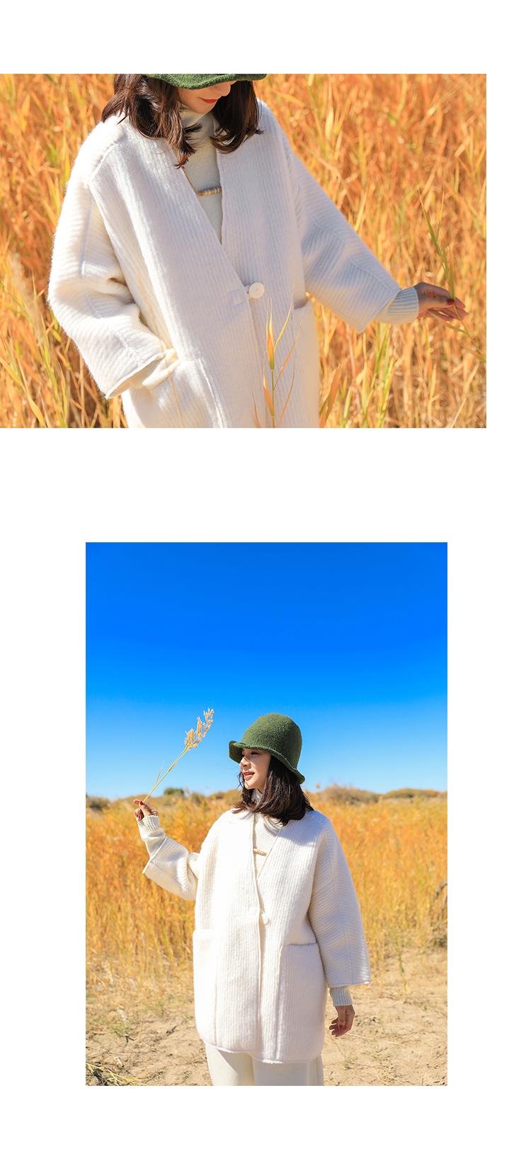 Ma Lin văn học gốc cotton và vải lanh phụ nữ 2018 mùa thu và mùa đông kết cấu mới pit dày lông cừu lông lỏng - Accentuated eo áo áo dạ nữ dáng lỡ