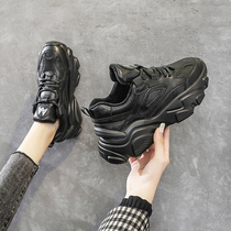 Korea Tide brand Super fire dad shoes womens ins tide 2020 new leather Joker black plus velvet sports casual shoes