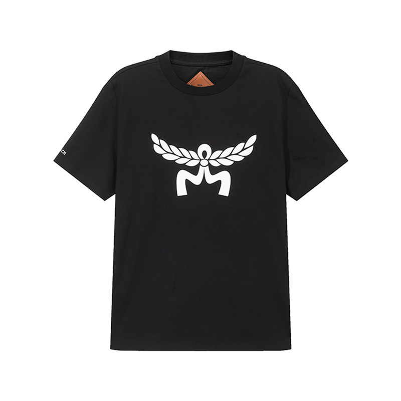 Mcm Men's and Women's Unisex Cotton Laurel Round Neck Short Sleeve T-Shirt Couple Model Yintai Department Store 300095