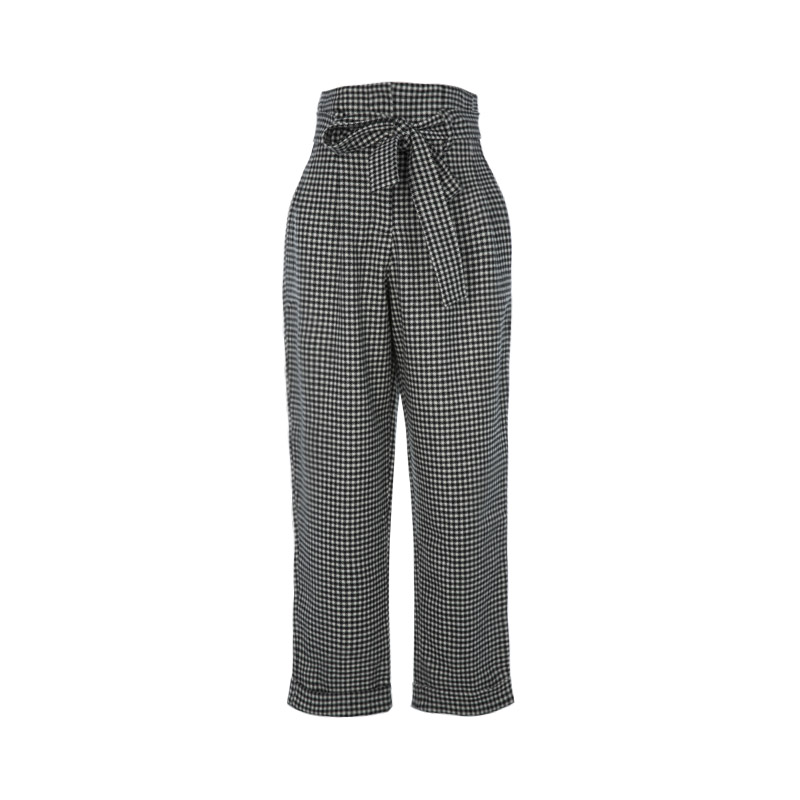 EACH X OTHER RETRO DESIGN BLACK AND WHITE GGE WOOL MATERIAL LADY CASUAL PANTS BROADLEGGED PANTS