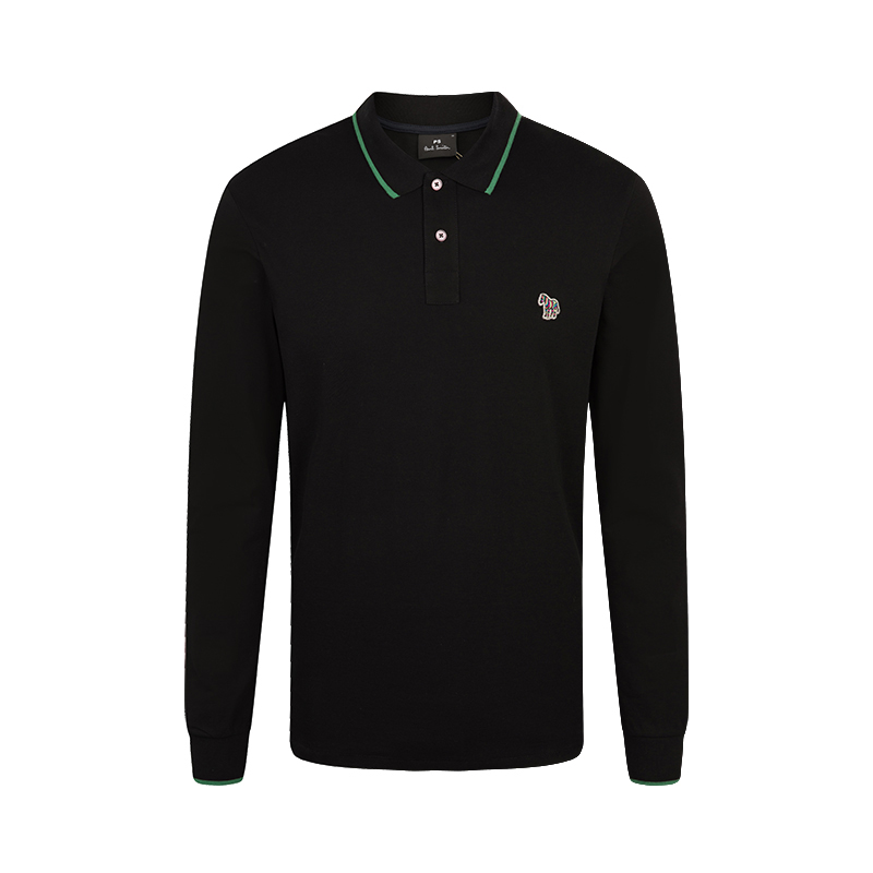 PS PAUL SMITH Men's Cotton Embroidered Zebra Logo Long Sleeve Polo Shirt