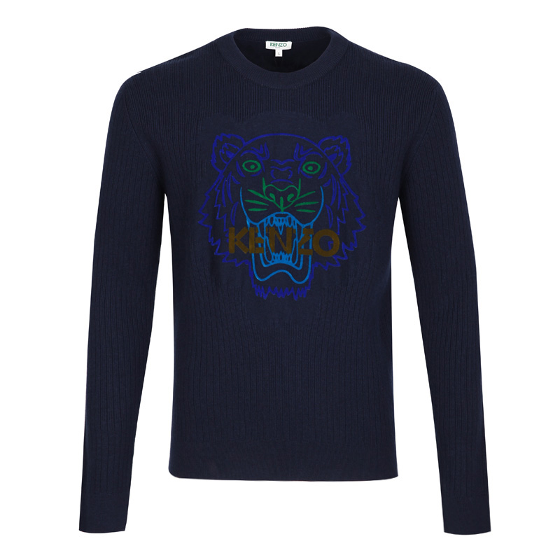 KENZO tinh khiết cashmere mô hình con hổ đầu trang trí nam áo thun áo len