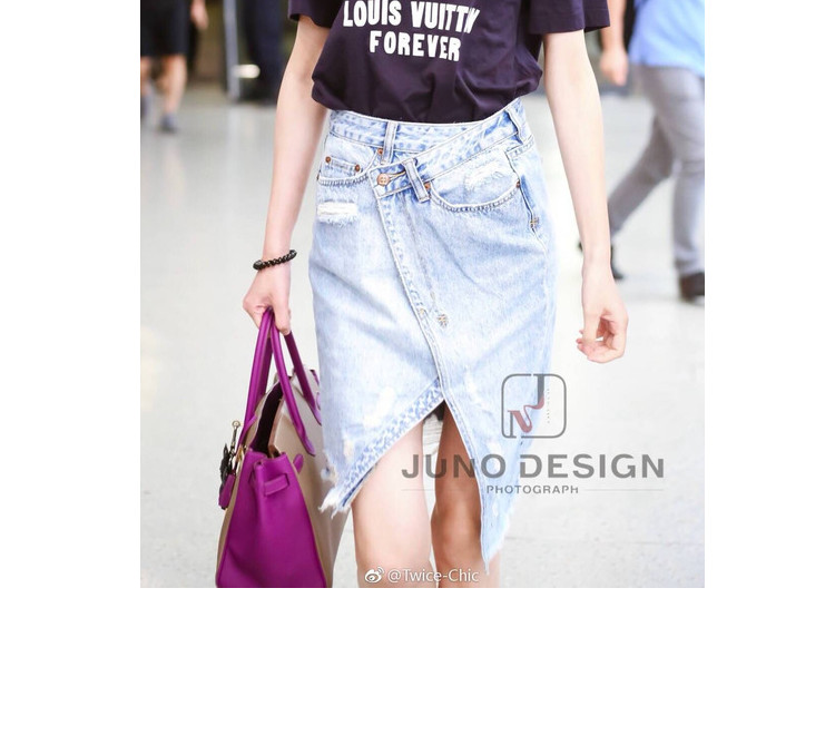 Tang Yi với chân váy denim nữ mùa hè 2019 mới denim không đều váy xẻ eo cao bất đối xứng - Váy chân váy len dài