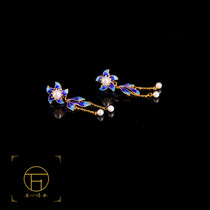 Ancient method Yanjing eight unique Chinese skills silk inlaid enamel blue pearl earrings