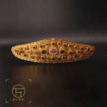 Wanbao Deming Dynasty ancient method hand-carved gold inlaid Baofeng flower distraction inlay natural tourmaline red sapphire