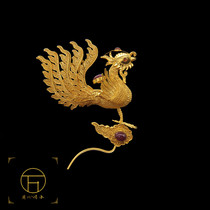 Retro court silk inlaid with tired silk ancient gold and silverware standing Phoenix Hairpin headdress ancient clothing side hairpin