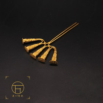 Museum of the original ancient method hand-carved golden lotus tube hairpin Hanfu headdress Yuan costume cultural relics ancient costume headdress