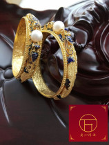 Wanbaode silk inlaid gold tired silk Forbidden City retro Royal Double Dragon burning enamel temporary carved bracelet 99 silver gilt gold