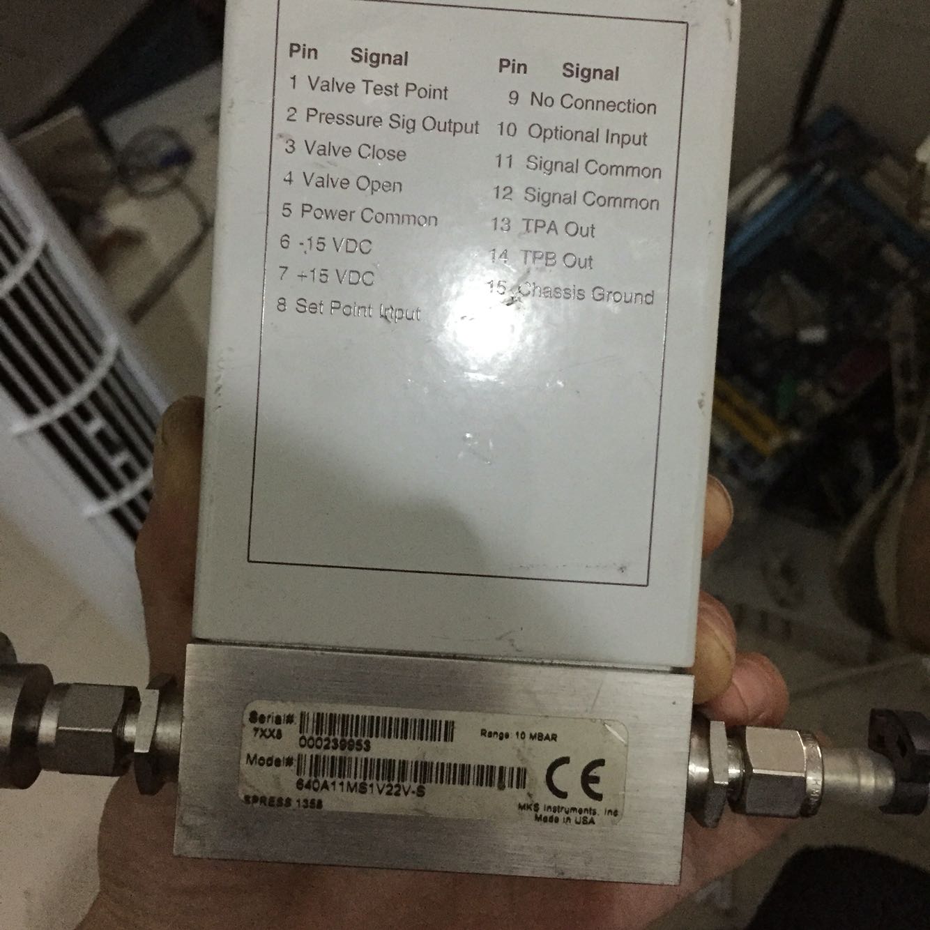 MKS 640 Series 640A11MS1V22V-S 10 MBAR Gas Mass Flow Controller Flow