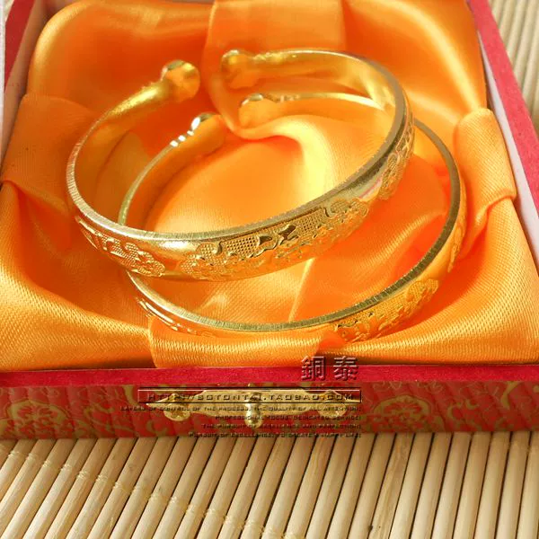 Yi nam giới và phụ nữ tinh khiết brass bracelet đồng nguyên chất vòng đeo tay đồng vòng đeo tay đầu tròn brass bracelet handmade dày