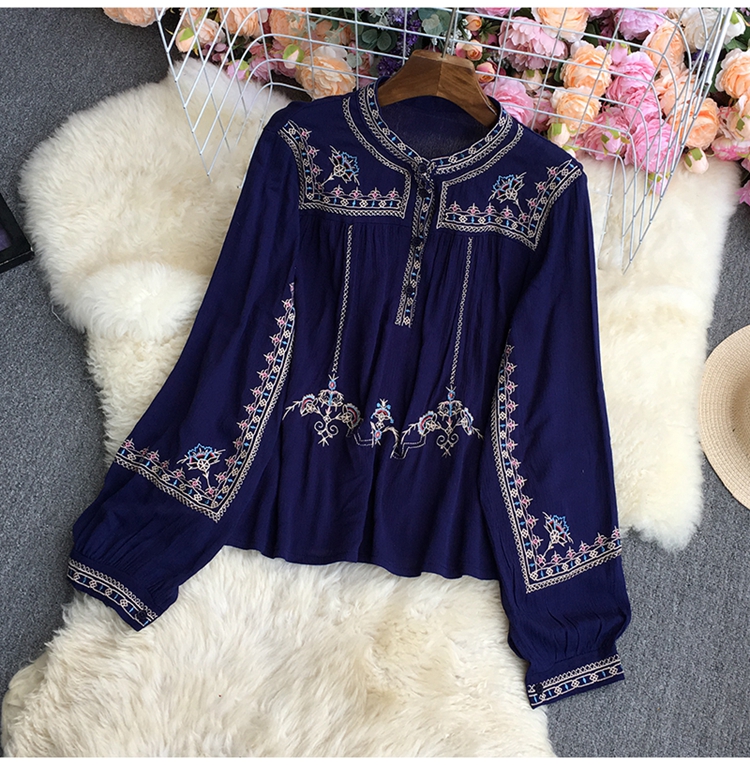 Half open button long sleeve embroidered shirt NSYXG124484