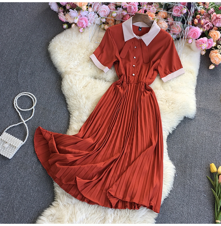 stitching Collar Short Sleeve Dress multicolors NSYXG124469