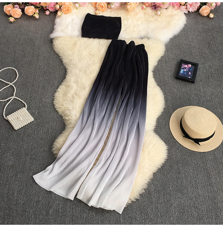 tube top slim vest and gradient wide-leg pants two-piece suit NSYXG124767