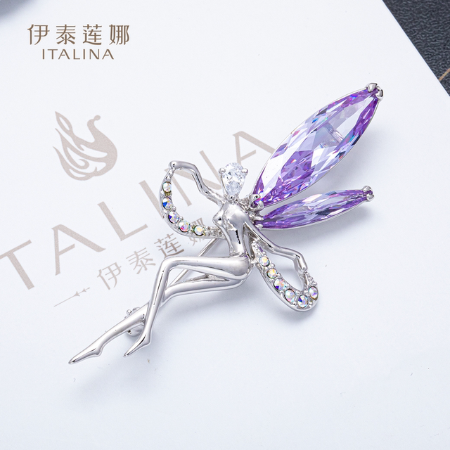 Angel Wings Light Amethyst Brooch High-end Clothing Corsage Women's Jacket Pin Italina Hot Style