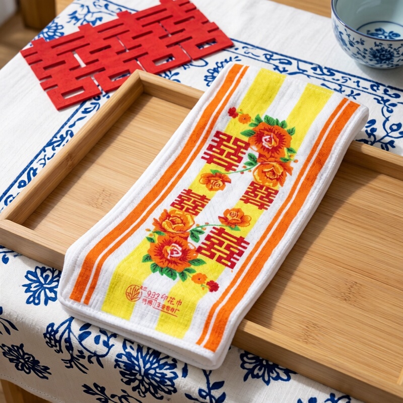 Old-Fashioned Thin Pure Cotton Towel Is Easy to Absorb Water and Sweat-Absorbent 70X30Cm Peony 囍 Towel  Household Face Towel