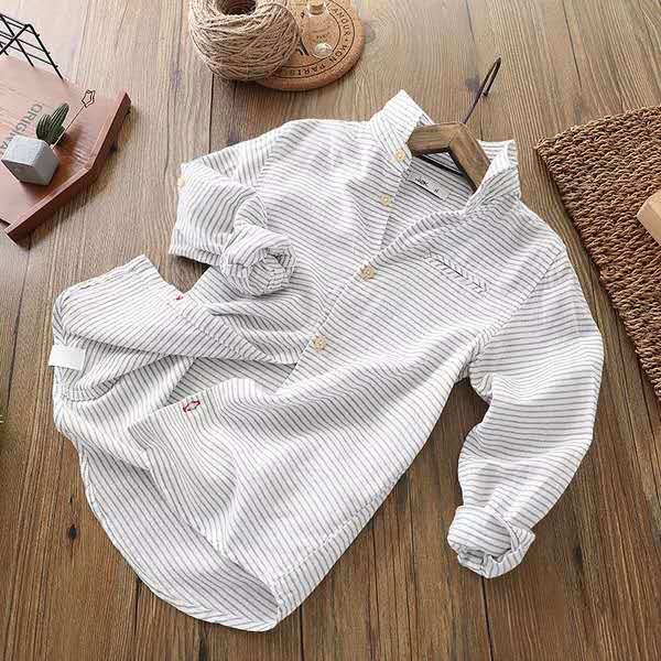 Cậu bé áo mới cotton dài tay áo sơ mi kẻ sọc trẻ em trong cậu bé mùa xuân và mùa thu Hàn Quốc phiên bản lớn của thủy triều áo.