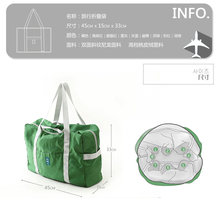 Túi du lịch có thể gập lại nữ nam xách tay Hàn Quốc túi duffel khoảng cách ngắn du lịch dung lượng lớn túi hành lý nhẹ túi lên máy bay tui du lich