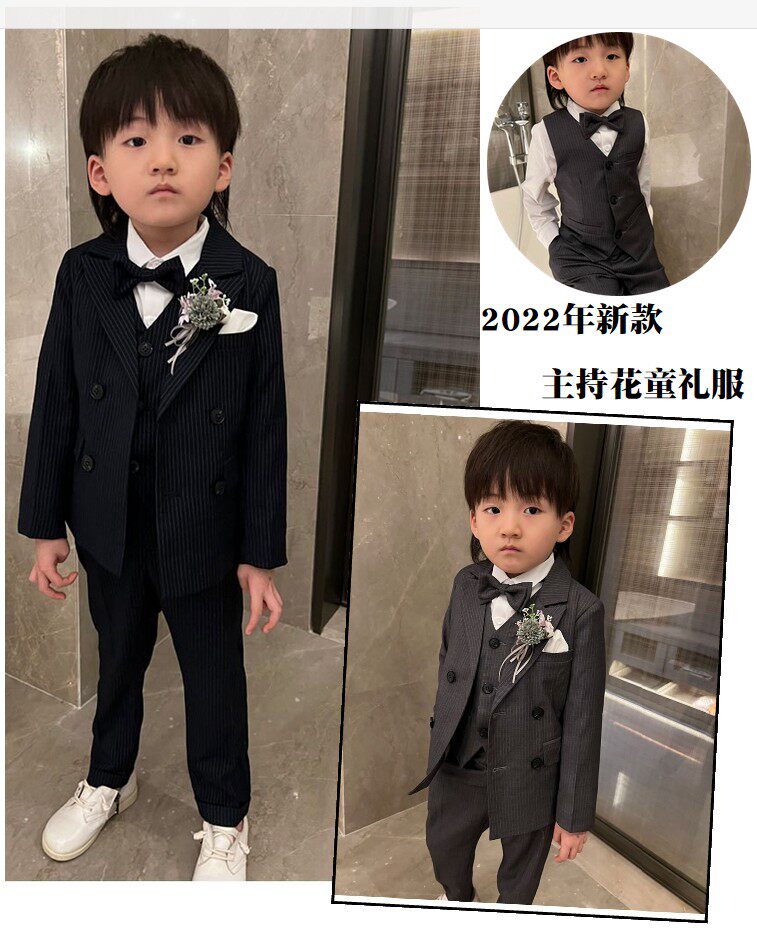 Boy suits suit handsome Inlan wind waistcoat Three sets stripes 2022 Chunqiu Children's Korean version of flower gown