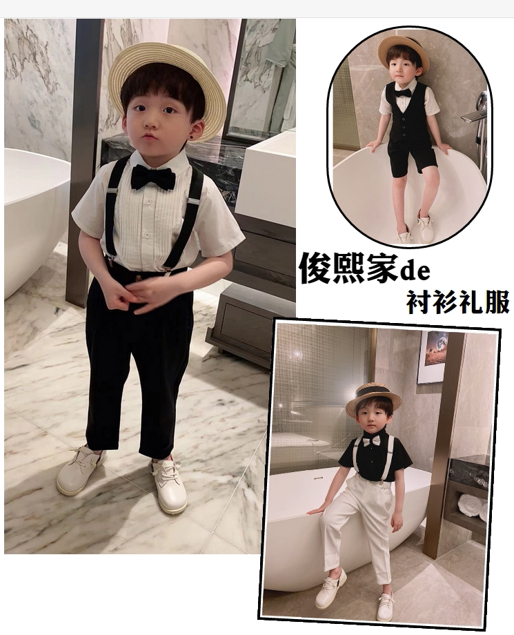 Boy white shirt short sleeve shorts cuddling bag suit students school uniforms pure cotton children 2022 Summer 61 Out of service