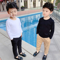 Boy slim base shirt T-shirt round neck long sleeve 2021 spring and summer new childrens cotton T-shirt baby Black White