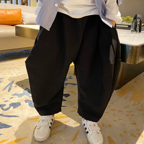Boy Broadlegged Pants Spring Autumn Black Loose Kharen Pants 2021 Spring Autumn New Handsome Style Early Autumn Korean Version Long Pants