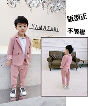 Boy suit suit black Korean version of English 2021 spring and summer short sleeve pink childrens suit flower girl dress show