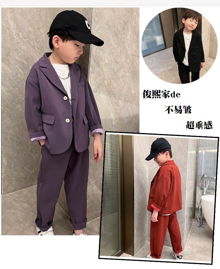 Boy's net red small suit suit Inlan handsome and casual red 2022 Spring style Korean version Children flower children's gown