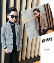 Boy Korean Plaid small suit jacket thick single piece 2019 autumn and winter New Leisure British children